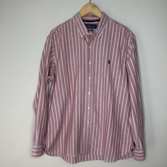 Ralph Lauren Custom Fit Men’s Button Down Red White Blue Sz XL - Picture 1 of 6